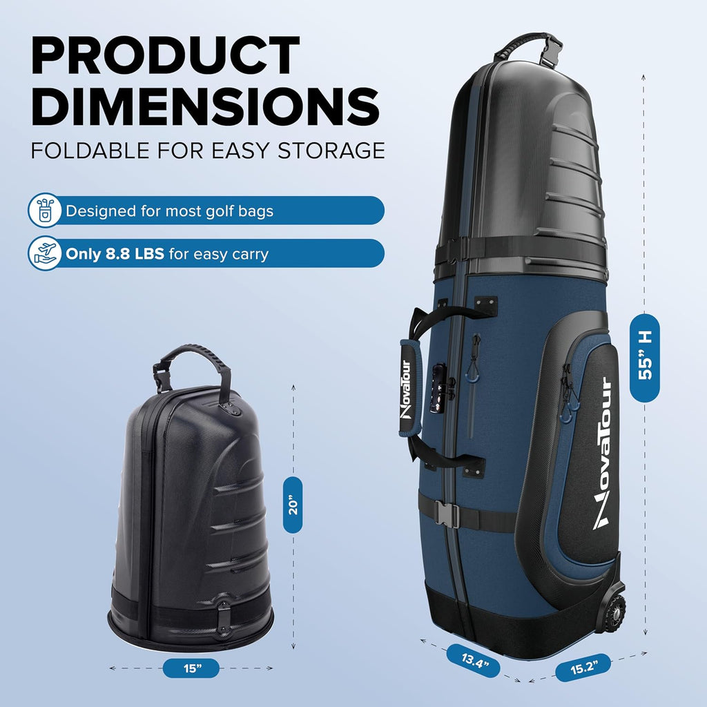 Golf Travel Bag for Airlines: Hard Case Top, Waterproof Zippers, 1680D Oxford Fabric, Built-in TSA Lock, Oversized Tank Wheels, Lightweight – Maximum Club Protection