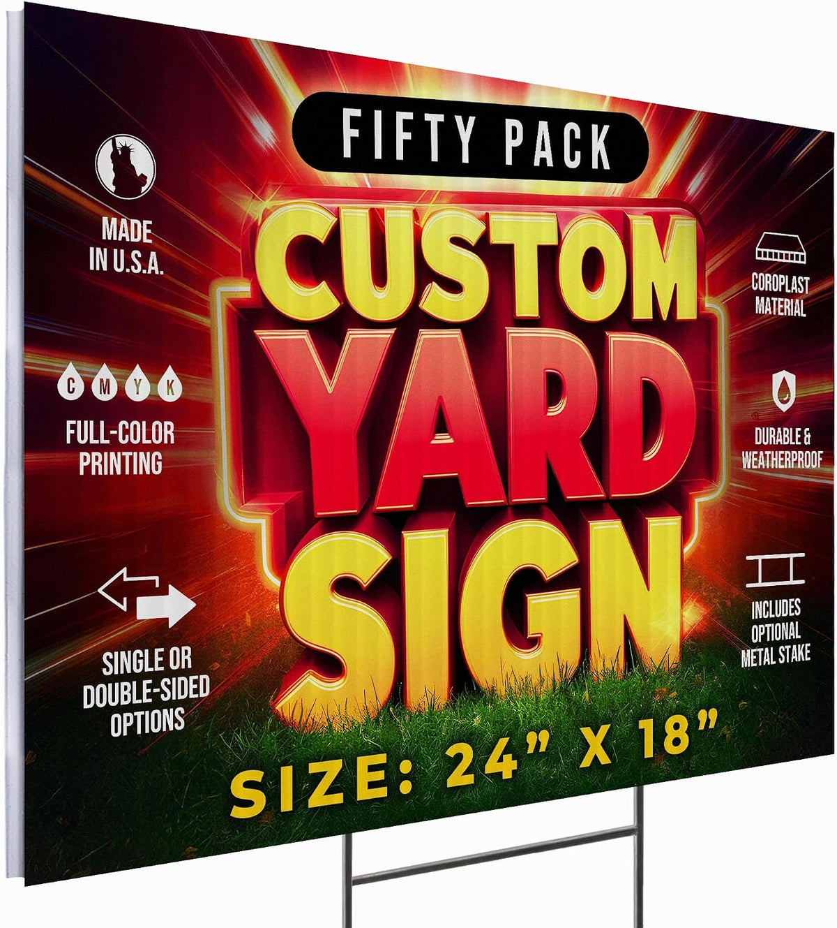 50 Pack 24'x18' Custom Yard Signs with Stakes, Personalized Yard Signs for Outdoors, Customized Full Color Print Corrugated Signs for Business