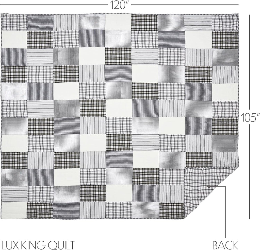 VHC Brands Sawyer Mill Black 8 Piece Luxury King Quilt Set (1 Quilt, 2 King Shams, 2 Pillowcase, 2 Euro Shams, 1 Bed Skirt)