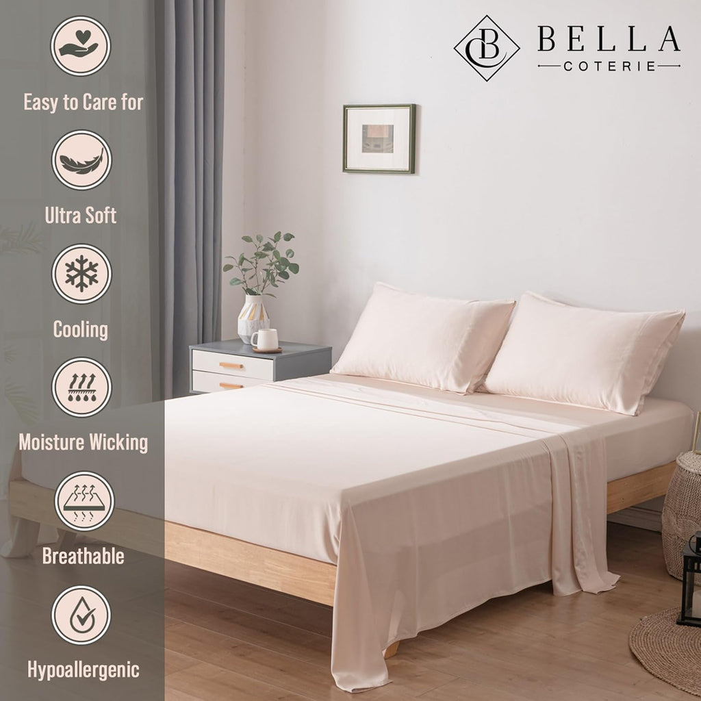 Bella Coterie Luxury Bamboo Viscose King Size Sheet Set | 100% Organically Grown | Ultra Soft | Cooling for Hot Sleepers | 18' Deep Pocket [Champagne]