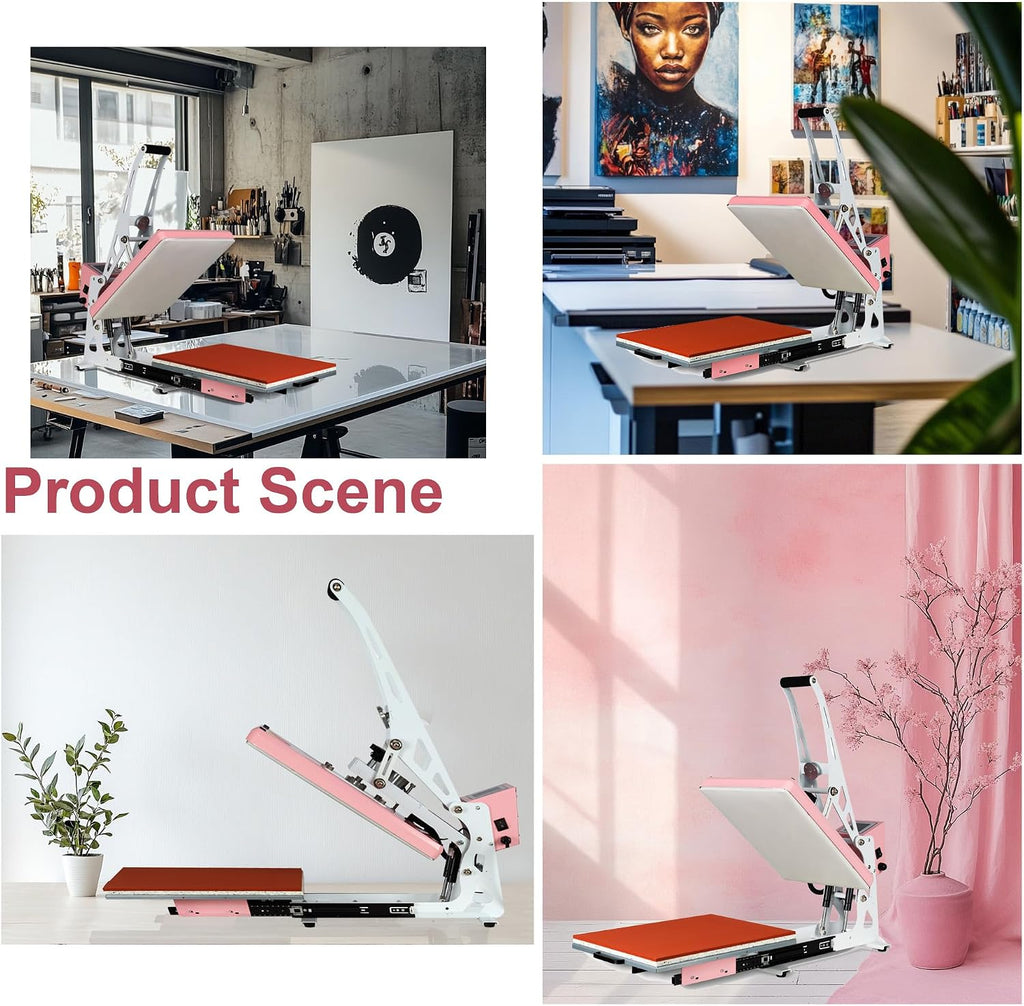 13' x 18' Semi-Auto Heat Press Machine for T-Shirts, Auto Open&Slide-Out Base, Clamshell Pull Out Lower Platen, 1200W Digital Sublimation Printer, Vinyl, DIY & Small Business (Pink, W13*L18)