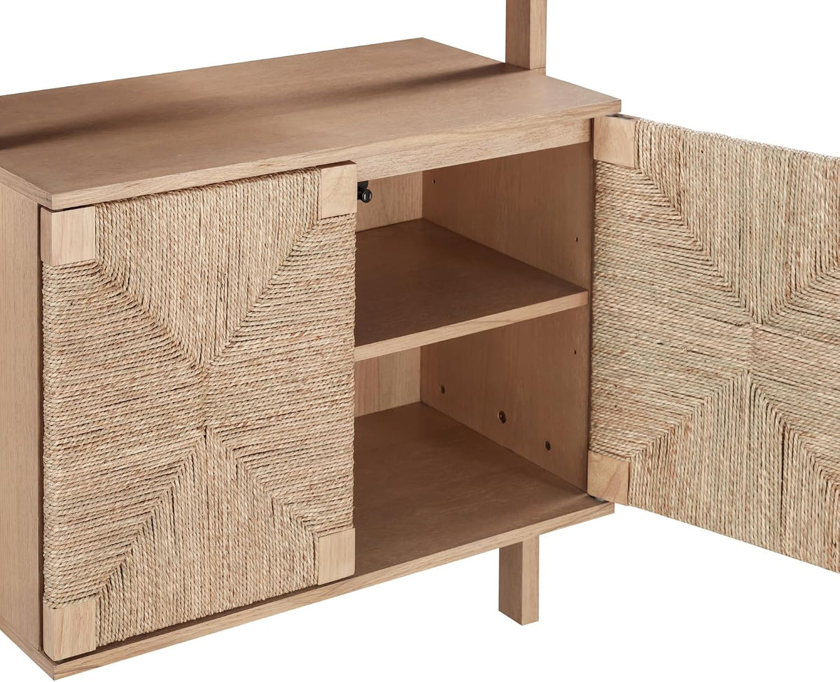Nathan James Beacon 3-Shelf Bookcase with Seagrass Cabinet, Solid Wood Bookshelf with Storage with Solid Wood Frame, Seagrass/Raw Oak Set of 3