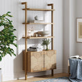 Nathan James Beacon 3-Shelf Solid Wood Bookshelf with Storage Cabinet, Bohemian Wall Mounted Shelf with Seagrass Door Fronts