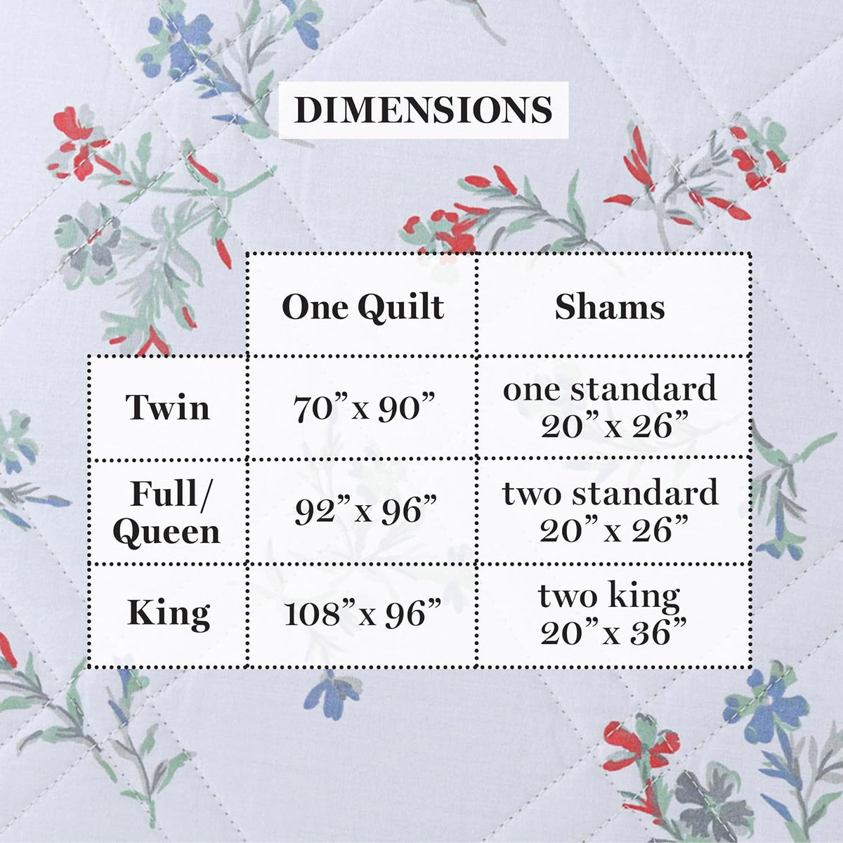 Martha Stewart 100% Cotton 3 Piece Reversible Quilt Set, Washed, Percale, Light Blue/White, 1 Quilt, 2 King Shams, Soft and Breathable, Lightweight, Ditsy Floral Printed Bedspread, King Size