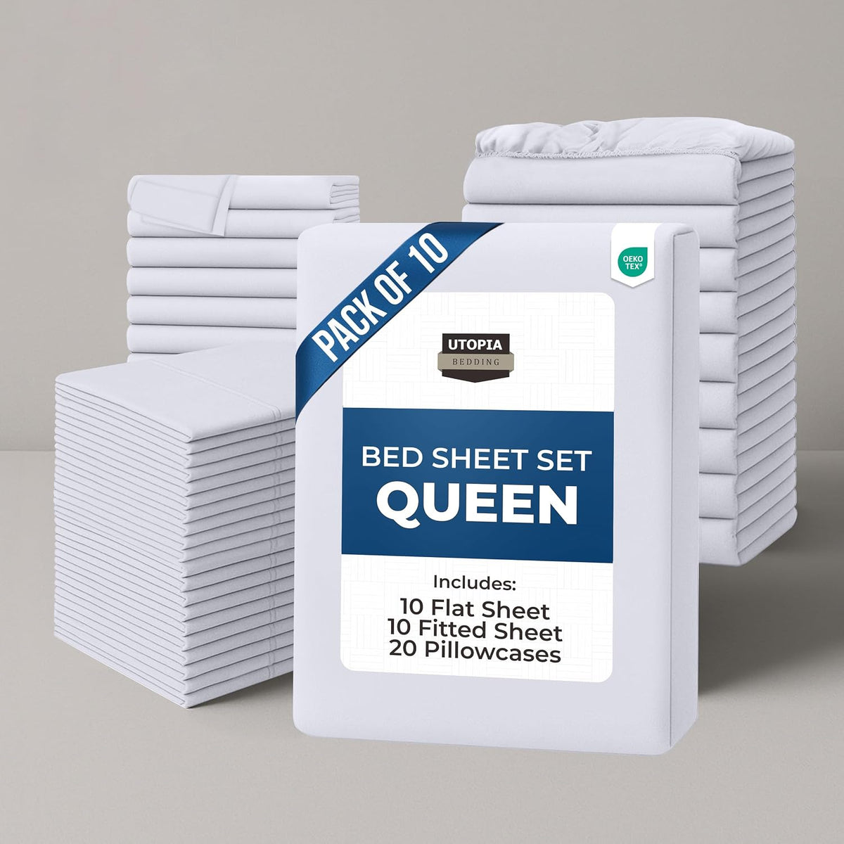 Utopia Bedding Queen Size Sheet Set - Bulk Pack of 10 Bed Sheets Set 4 Piece - Soft Brushed Microfiber - Deep Pockets - Shrinkage & Fade Resistant - Easy Care (White)