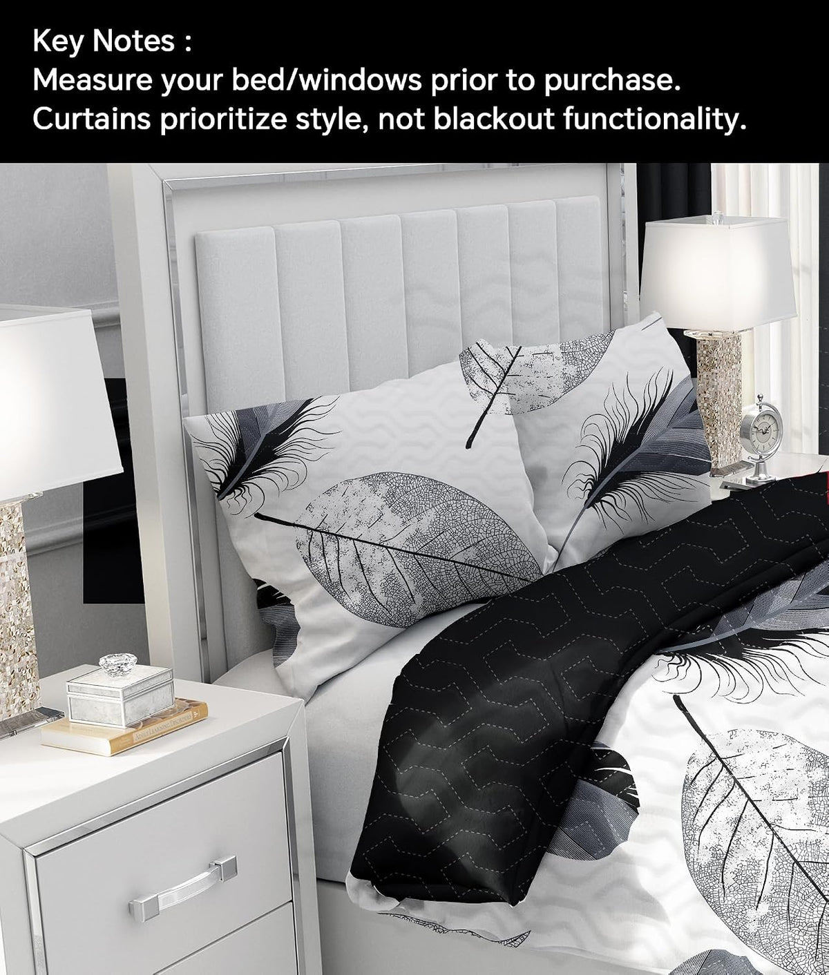 9 pcs King Bed in a Bag with Curtains | Bedspread, Pillowcases, Print & Solid Curtains | Microfiber Monochrome Nature | Fade-Resistant, Easy Care | Comforter Sets with Matching Curtains