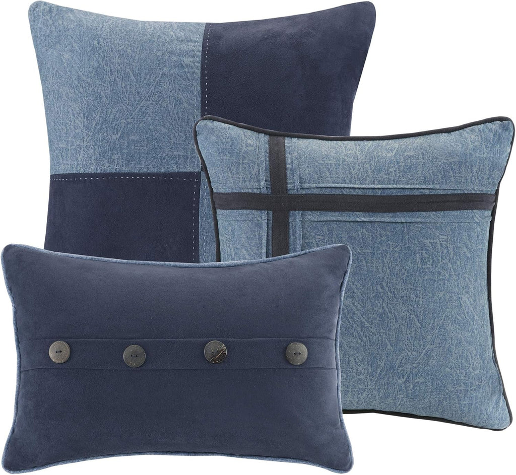 Madison Park Boone Cozy Comforter Set, Faux Suede, Deluxe Hotel Styling All Season Down Alternative Bedding Matching Shams, Decorative Pillow, King (104 in x 92 in), Rustic Dark Navy 7 Piece