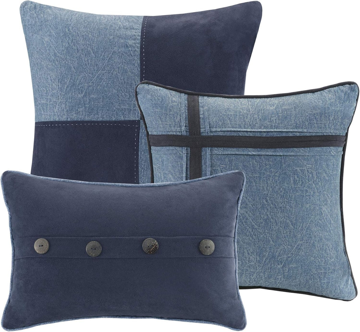 Madison Park Boone Cozy Comforter Set, Faux Suede, Deluxe Hotel Styling All Season Down Alternative Bedding Matching Shams, Decorative Pillow, King (104 in x 92 in), Rustic Dark Navy 7 Piece