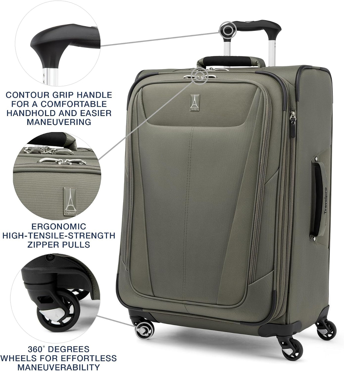 Travelpro Maxlite 5 Softside Expandable Luggage with 4 Spinner Wheels, Lightweight Suitcase, Men and Women, Slate Green, Checked-Medium 25-Inch