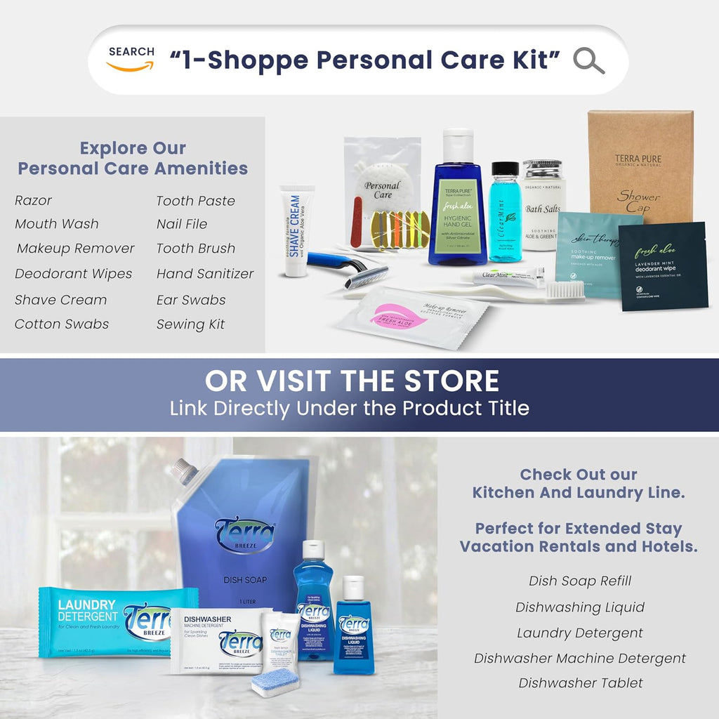 H2O Therapy Hotel Soaps & Toiletries Bulk Set | 1-Shoppe Amenities Kit | 0.85oz Shampoo & Conditioner, Body Wash, Lotion, 1oz Bar Soap | Travel Size | 150 Pieces | Bulk Set