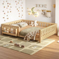 Bellemave Queen Size Floor Bed with Slats and Safety Guardrail, Queen Size Montessori Floor Bed with Fence and Built-in Bookshelf, Easy Assemble Montessori Beds for Girls, Boys, Light Natural