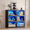 6-Cube LED Bookshelf with Motion Sensor Lights - USB Type-C Charging Module - Modern Cube Organizer Display Shelf 47.24 W x 43.31 H for Bedroom Living Room Home Office Gaming Room - Black
