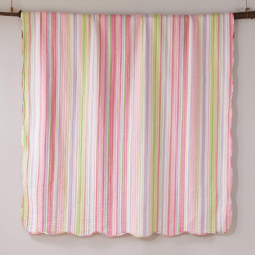 Levtex Home - Merrill Quilt Set - Full/Queen Quilt and Two Standard Shams - Striped - Pink, Green, and Purple - Quilt (86x86in.) and Shams (20x26in.) - Reversible - Cotton