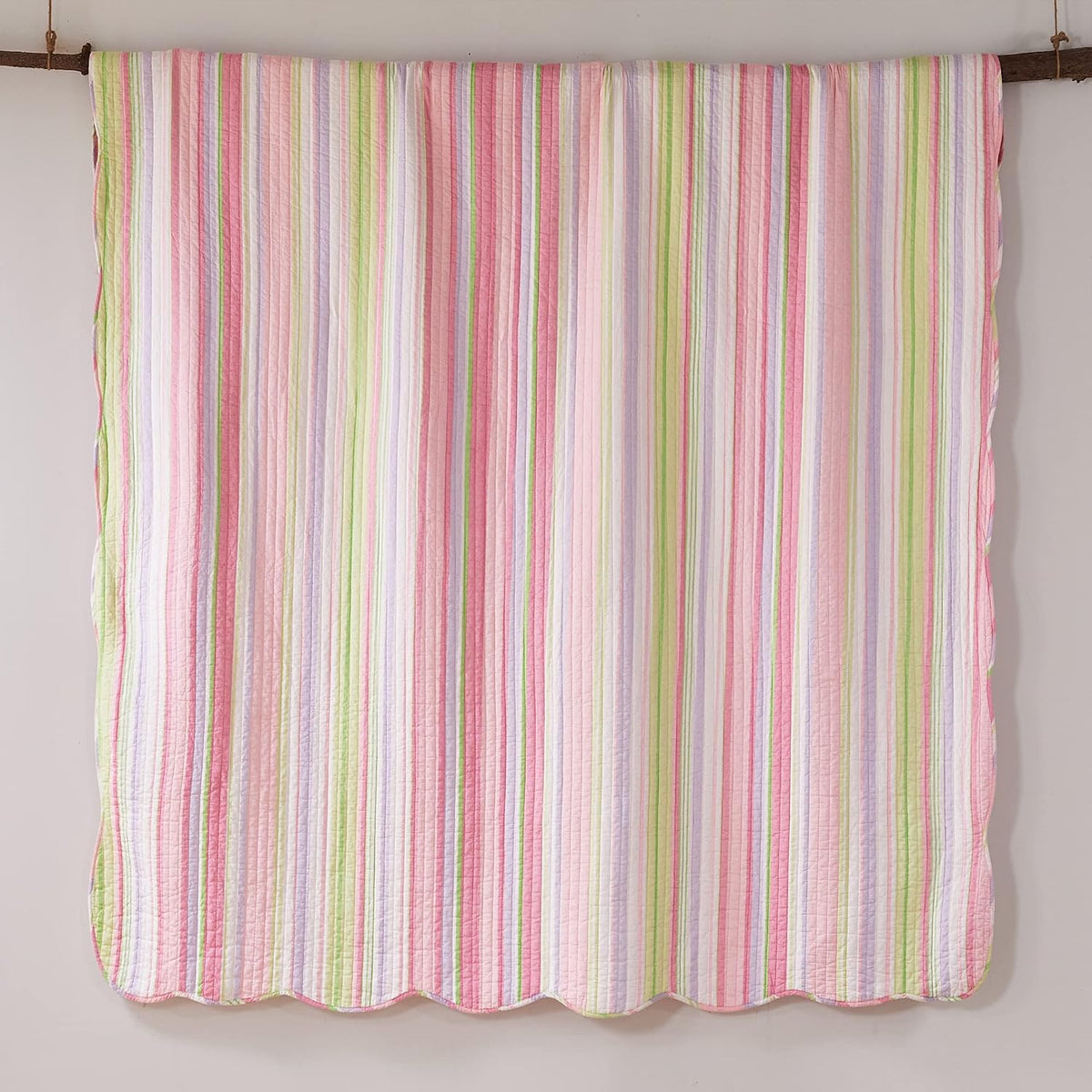 Levtex Home - Merrill Quilt Set - Full/Queen Quilt and Two Standard Shams - Striped - Pink, Green, and Purple - Quilt (86x86in.) and Shams (20x26in.) - Reversible - Cotton