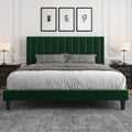 Allewie King Bed Frame/Velvet Upholstered Bed Frame with Vertical Channel Tufted Headboard/Strong Wooden Slats/Platform Bed Frame/Mattress Foundation/Box Spring Optional/Easy Assembly/Green
