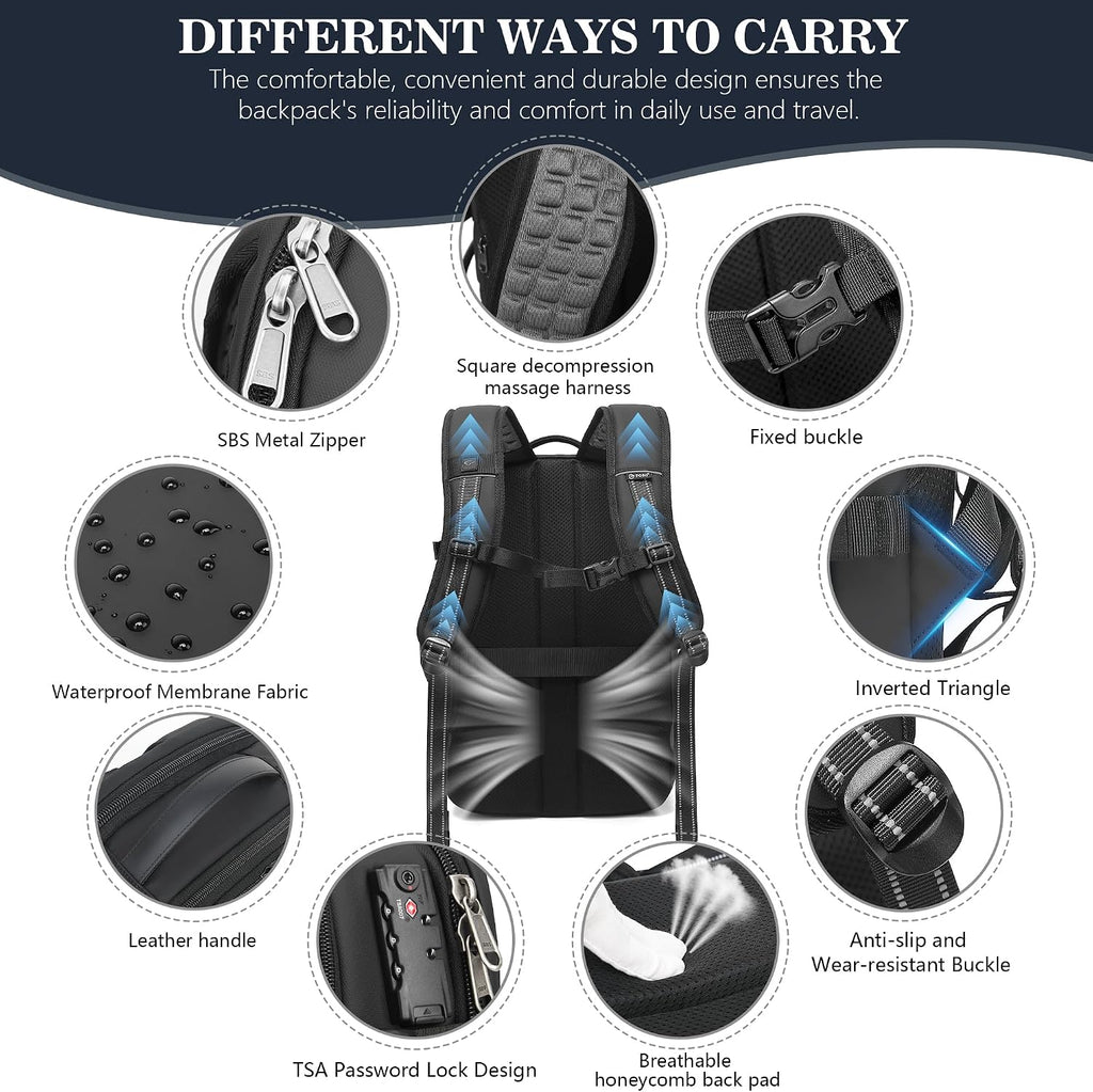 POSO Vacuum Backpack Travel – Expandable Compression Carry On Backpack with Vacuum Pump, Water-Resistant TSA Lock Travel Bag, 17' Laptop Backpack for Men Women, Business Airplane Flight Luggage