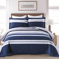 SahSahCasa Quilt King Size, 100% Cotton King Quilt Set, Navy Blue Striped Quilt, King Quilt Bedding Set Bedspreads, Lightweight Comforter for King Bed, All Season, Navy Blue, 3 Pieces