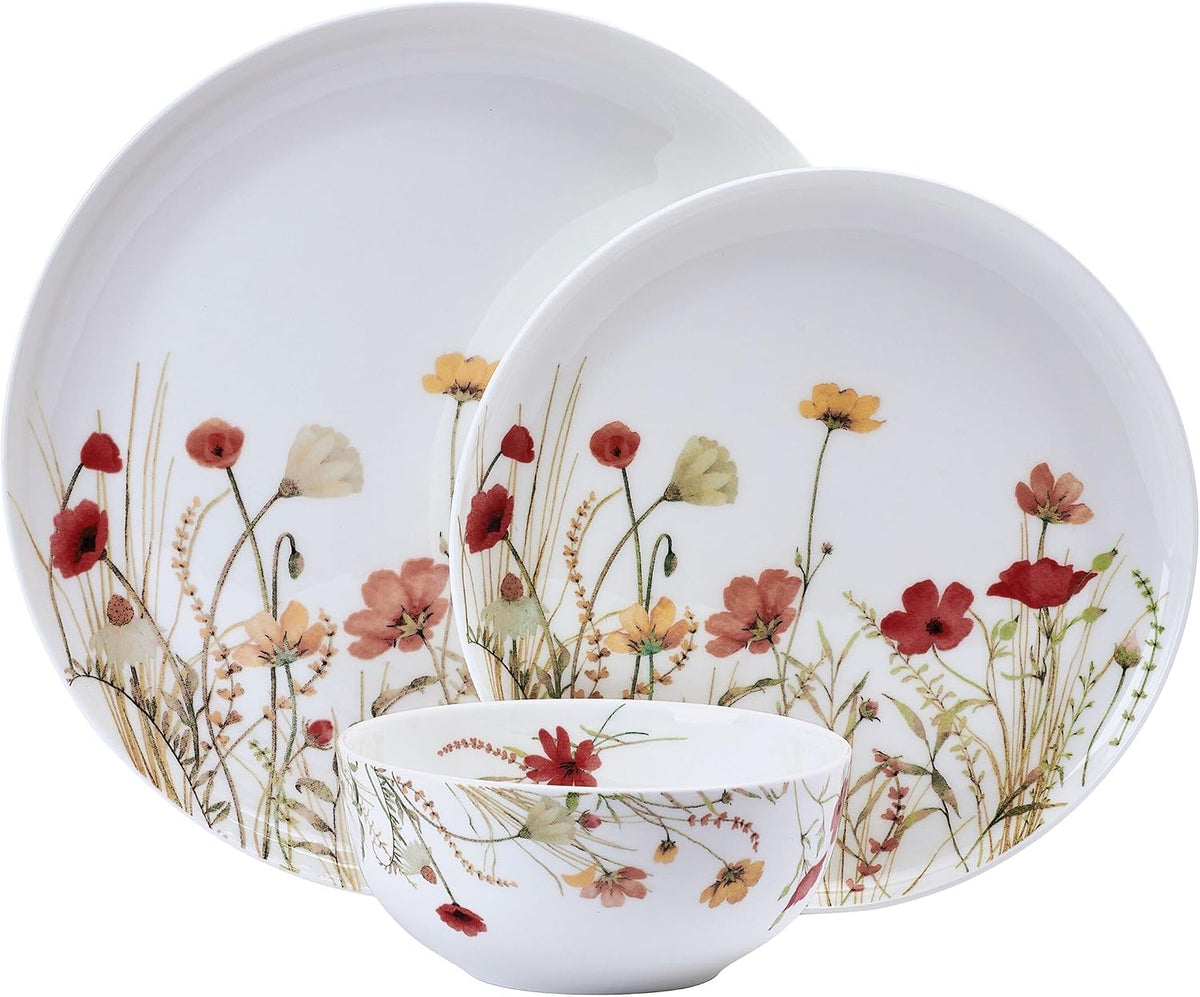 Mikasa Meadow Serenade 12 Piece Floral Bone China Durable Chip Resistant Lightweight Dinnerware Set, Service for 4