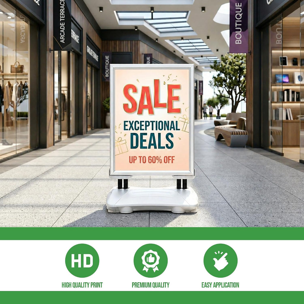 Custom Weighted Sidewalk Sign Display by BCB Print – 23x33 Outdoor Sign Holder with Custom Print | Heavy Duty Advertising Stand for Business, Storefront Use | Made in USA