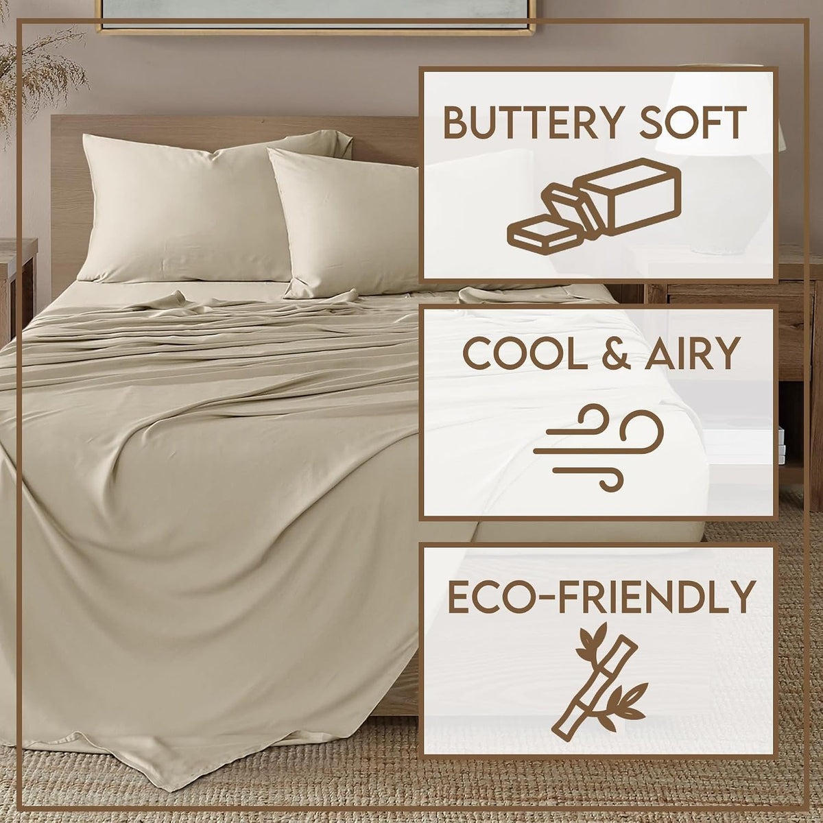 Brooklyn Loom 300 Thread Count Sateen 100% Rayon from Bamboo Deep Pocket 4 Piece Queen Sheet Set in Grey, All Season, Adult Size, Oeko-TEX Certified