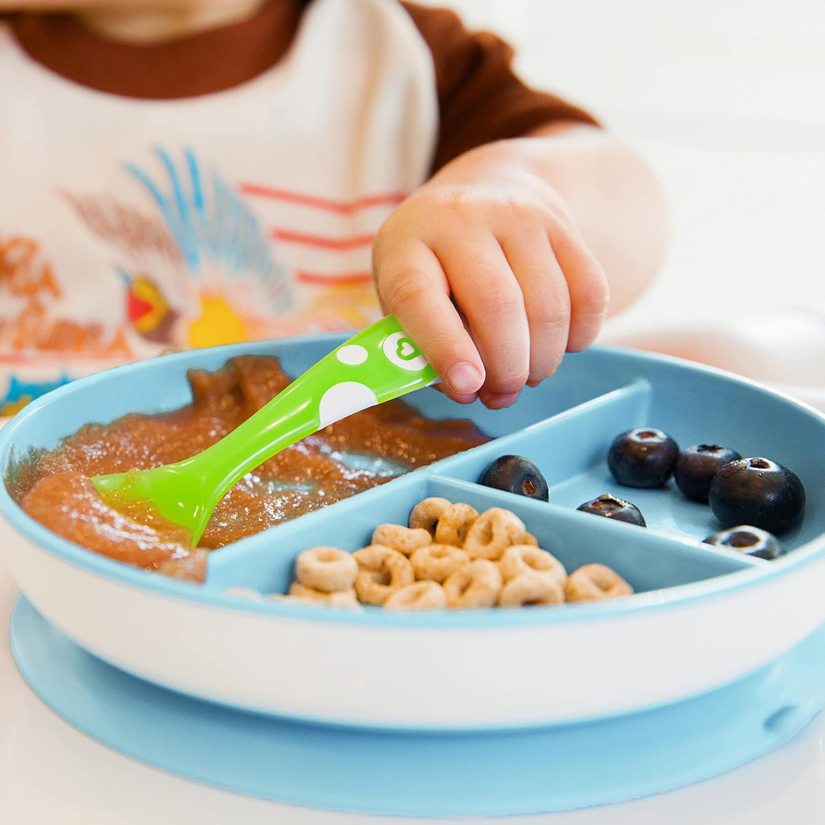Munchkin Stay Put Suction Plates for Baby and Toddler,3 Divided Sections,Blue/Green,(Pack of 9)
