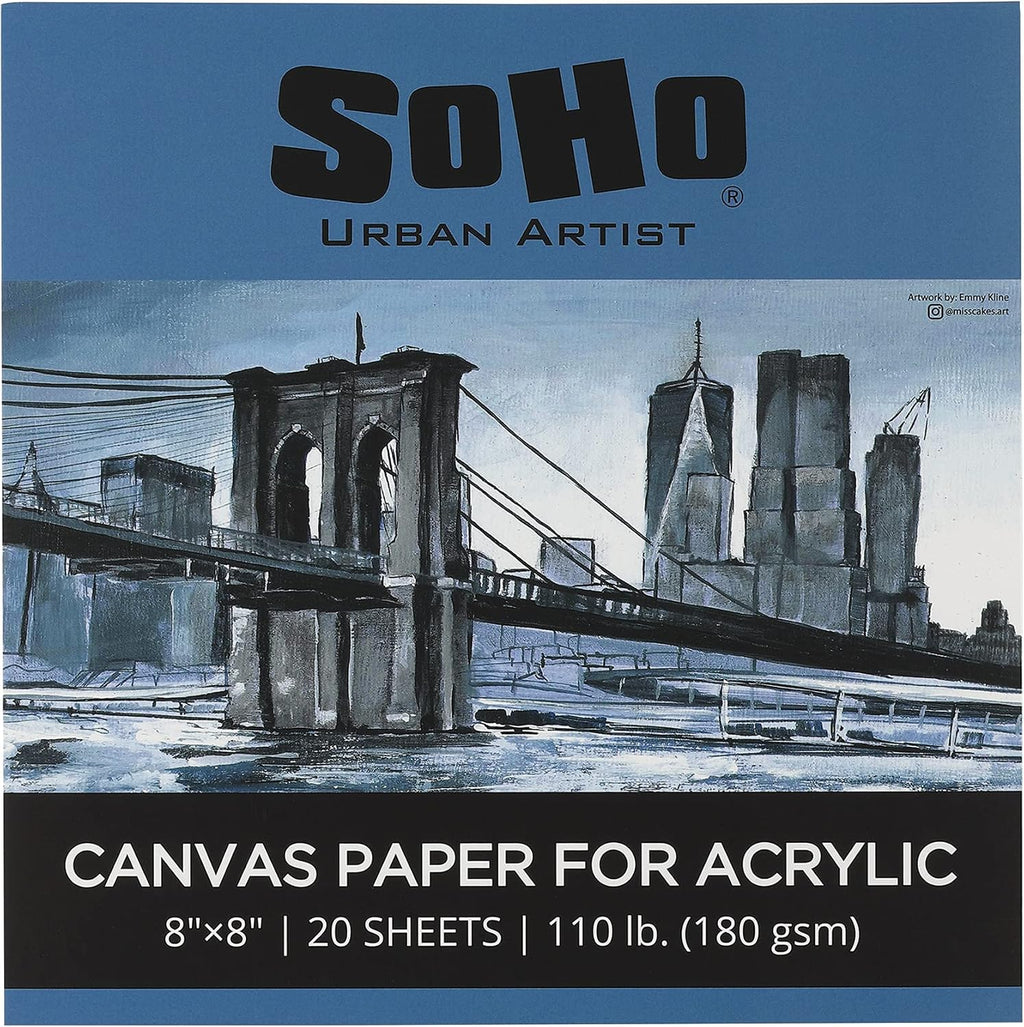 SoHo Urban Artist Acrylic Canvas Pads - Textured Canvas Paper Pad for Painting, Drawing, Pastels, Travel, & More! - [24-Pack - 8x8]