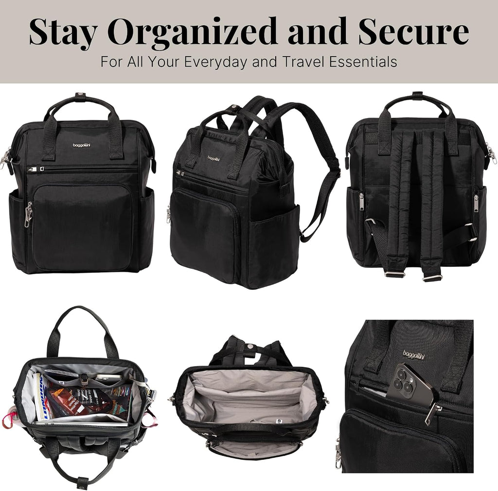 Baggallini Securtex Anti-Theft Windsor Backpack for Travel, Work & College, RFID & Locking Zipper, Up to 16' Laptop
