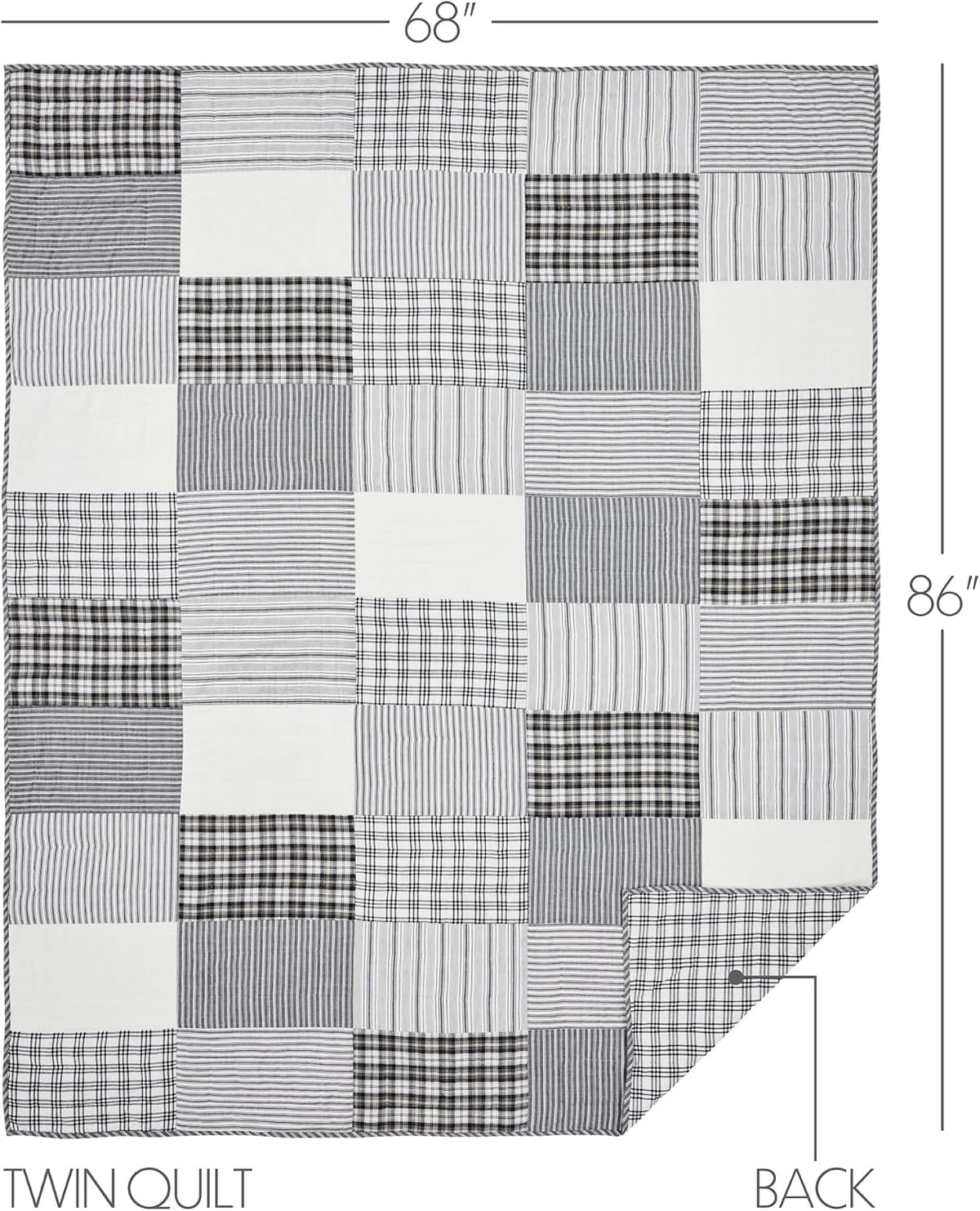 VHC Brands Sawyer Mill Black 8 Piece Twin Quilt Set (1 Quilt, 2 Standard Shams, 2 Standard Pillowcase, 2 Euro Shams, 1 Twin Bed Skirt)