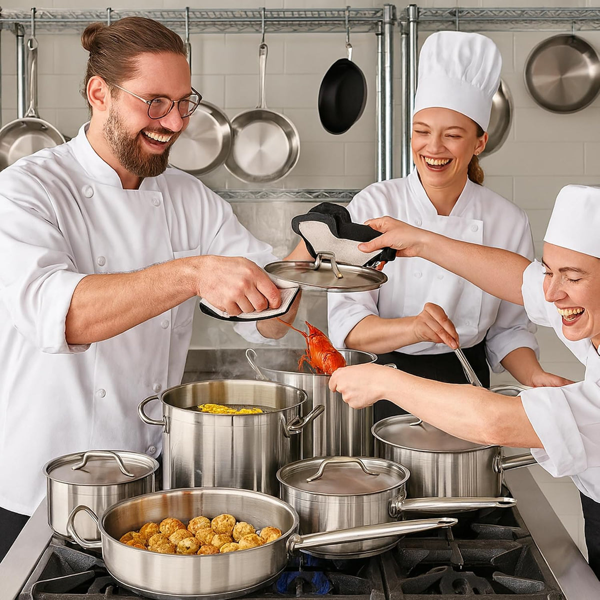 Stainless Steel Pots and Pans Set, Induction Cookware Set, Whole-Clad Tri-Ply Stainless Steel Pan Set with 8' And 12' Frying Pans, 4 Qt Saucepan, And 8 Qt Stockpot (6 Piece)