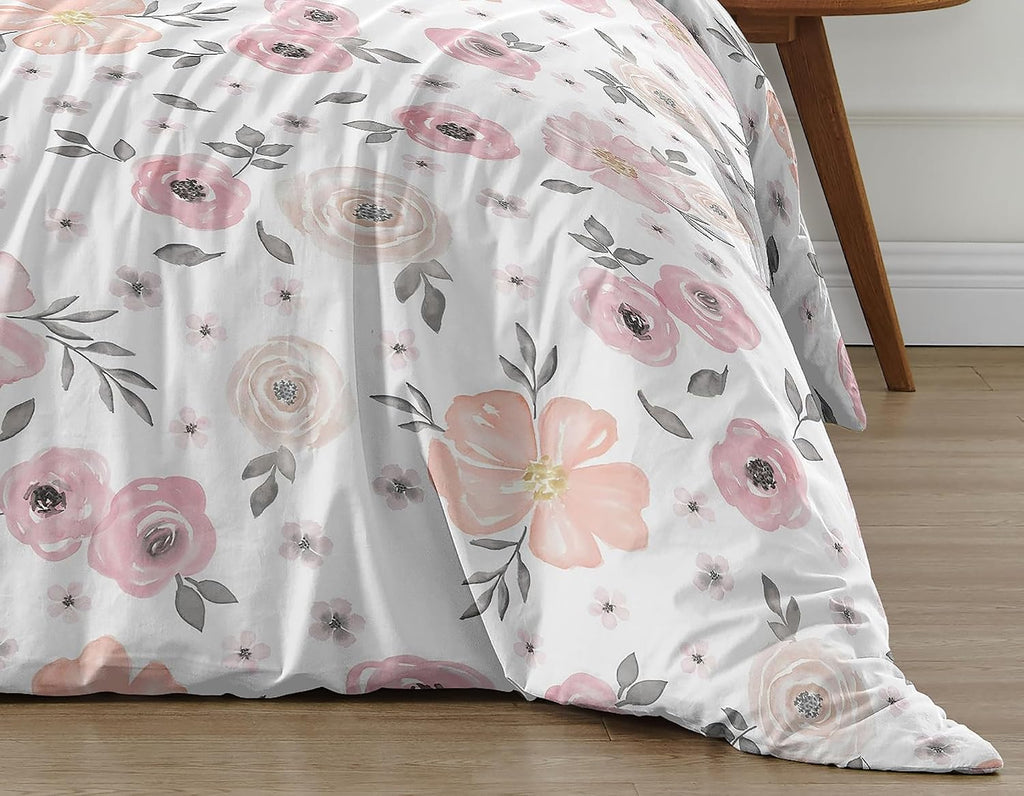 Sweet Jojo Designs 2-Piece Twin Comforter Set (Pink/Grey Boho Floral) for Girls, Kids, Teen, College Bed Room incl. Single Size Bedding & Sham (Watercolor, Flower, Elegant Rose, Farmhouse, Blush Gray)