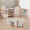 DEYGIA Foldable Kids Toy Storage Organizer with 10 Removable Bins and 3-Tier Bookshelf, 4 in 1 Multifunctional Large Toy Organizer with Drawing Board for Kid Bedroom Playroom Living Room, Light Pink