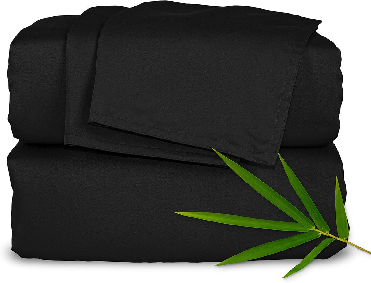 Pure Bamboo King Sheets, Genuine 100% Organic Viscose Derived from Bamboo Bed Sheet Set, Luxuriously Soft & Cooling, Double Stitching, 2 Year Quality Promise (King, Black)