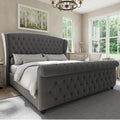 LUXOAK King Size Platform Bed Frame, Velvet Upholstered Sleigh Bed with Curved Headboard & Footboard, Deep Button Tufted, Wood Slats Support, No Box Spring Needed, Grey