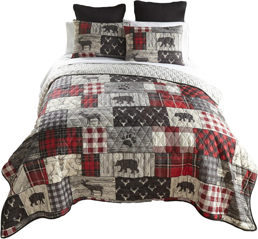 Donna Sharp Timber-King Quilt Set, Measures 104 x 96, Includes 1 Quilt and 2 King Shams, Machine Washable