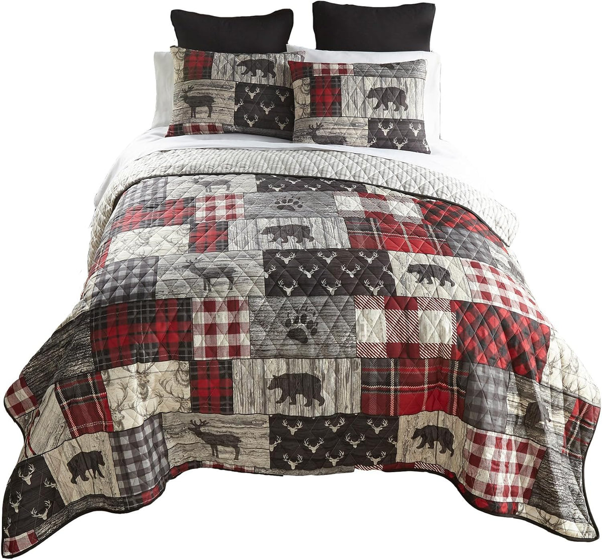 Donna Sharp Timber-King Quilt Set, Measures 104 x 96, Includes 1 Quilt and 2 King Shams, Machine Washable