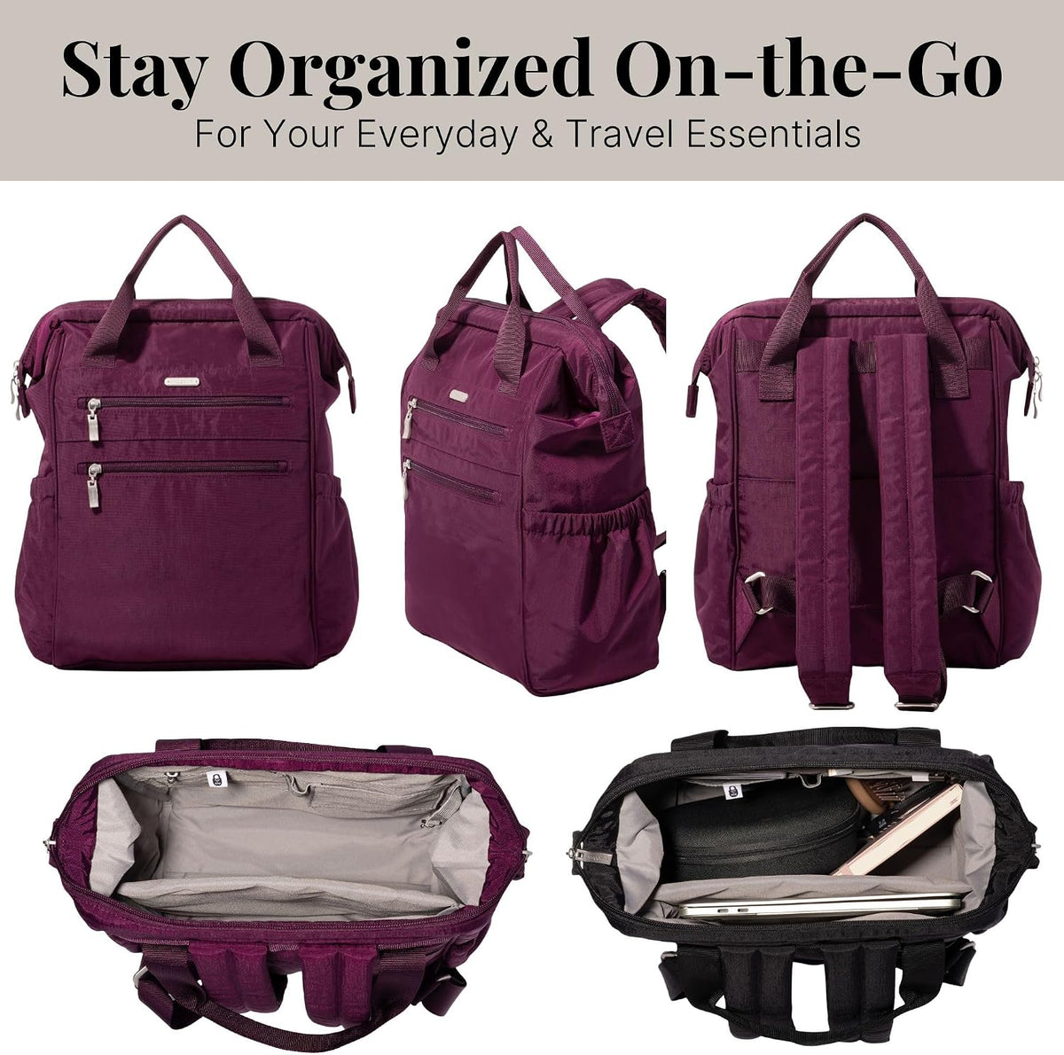 Baggallini City Scape Backpack - 15'x11' Lightweight Work Travel Bag w/Luggage Sleeve & RFID