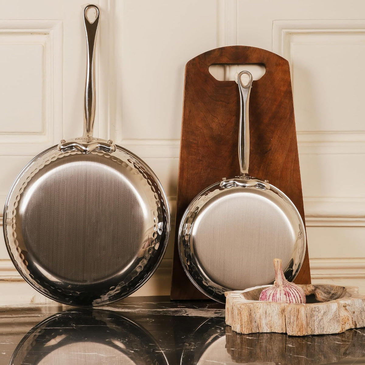 Mauviel M'ELITE Hammered 5-Ply Sauce Pan With Curved Lid, Cast Stainless Steel Handles, 0.8-Qt, Made In France