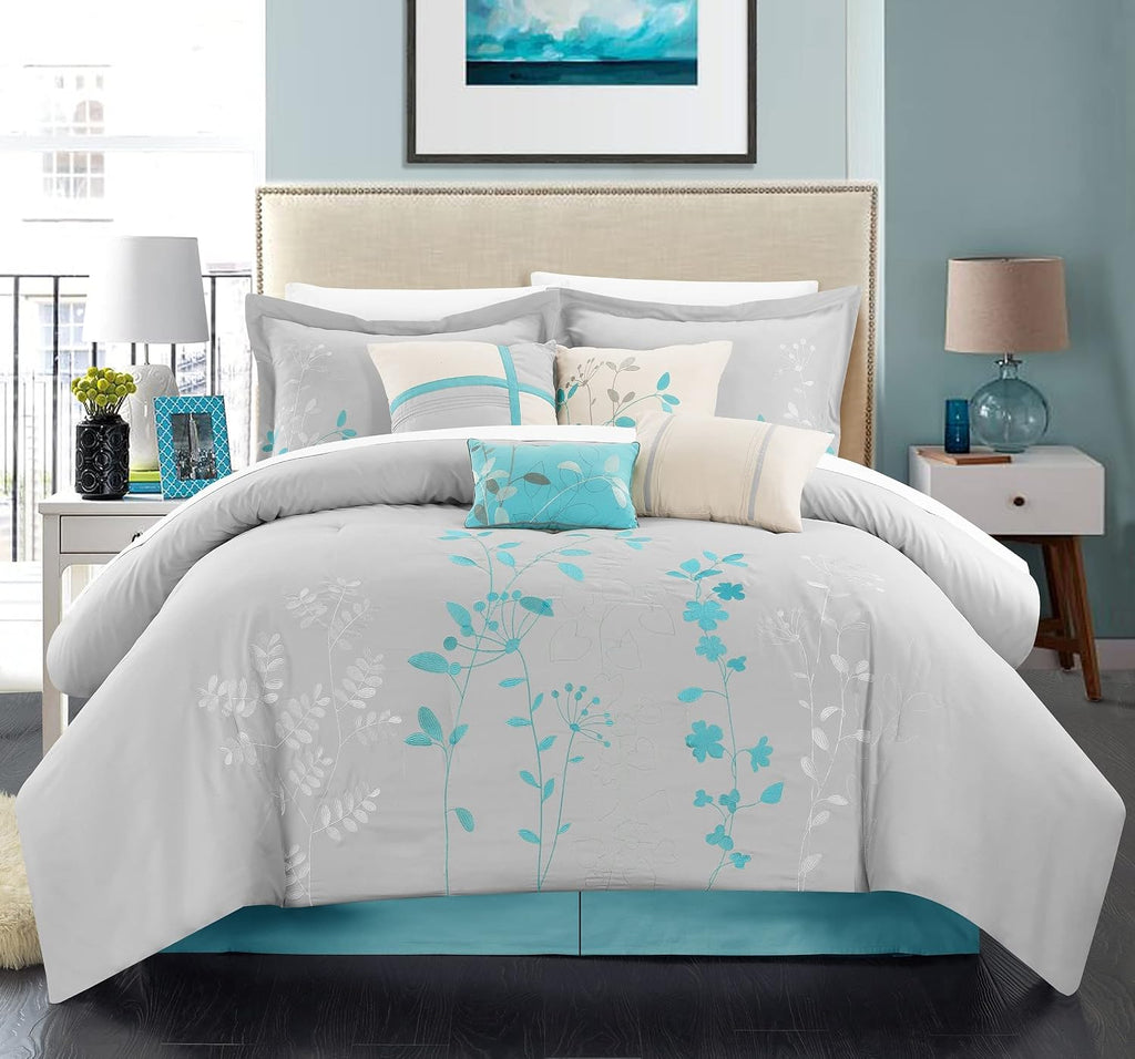 Chic Home 8 Piece Bliss Garden Comforter Set, King, Turquoise