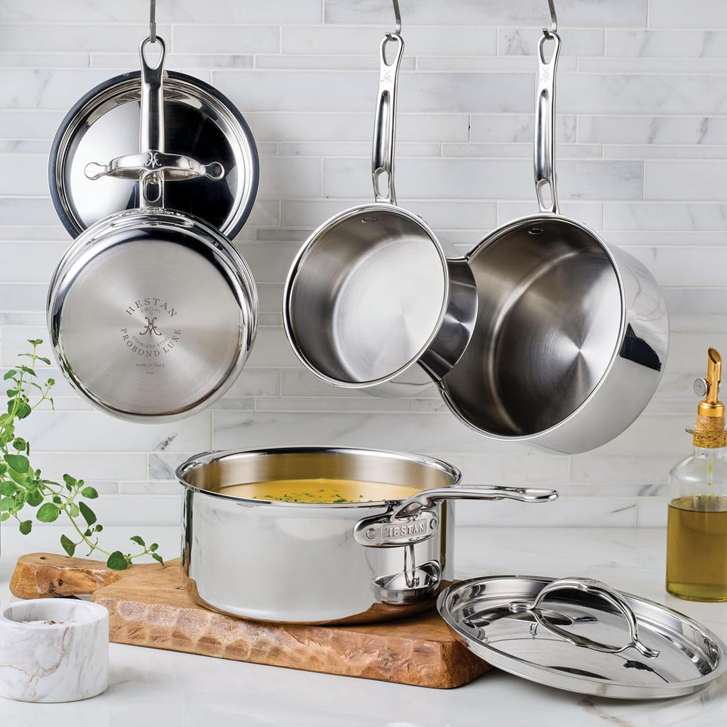 Hestan ProBond Luxe 3-Quart Saucepan with Lid, Professional Clad Stainless Steel ProCore Tri-Ply Clad Construction, Polished Exterior, Induction & Oven Safe