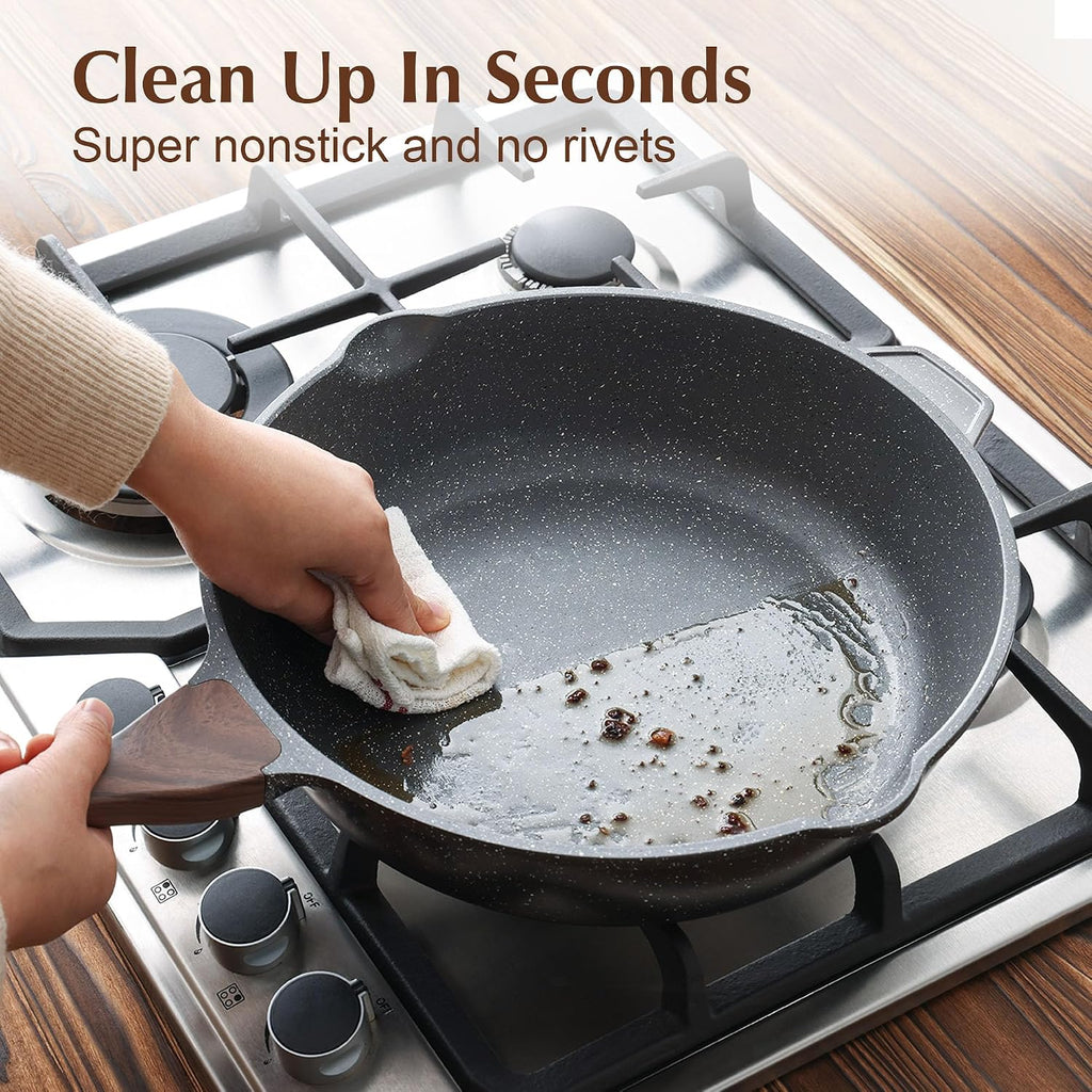 SENSARTE Nonstick Deep Frying Pan Skillet, 12-inch Saute Pan with Lid, Stay-cool Handle, Chef Pan Healthy Stone Cookware Cooking Pan, Induction Compatible, PFOA Free (Pack of 2)