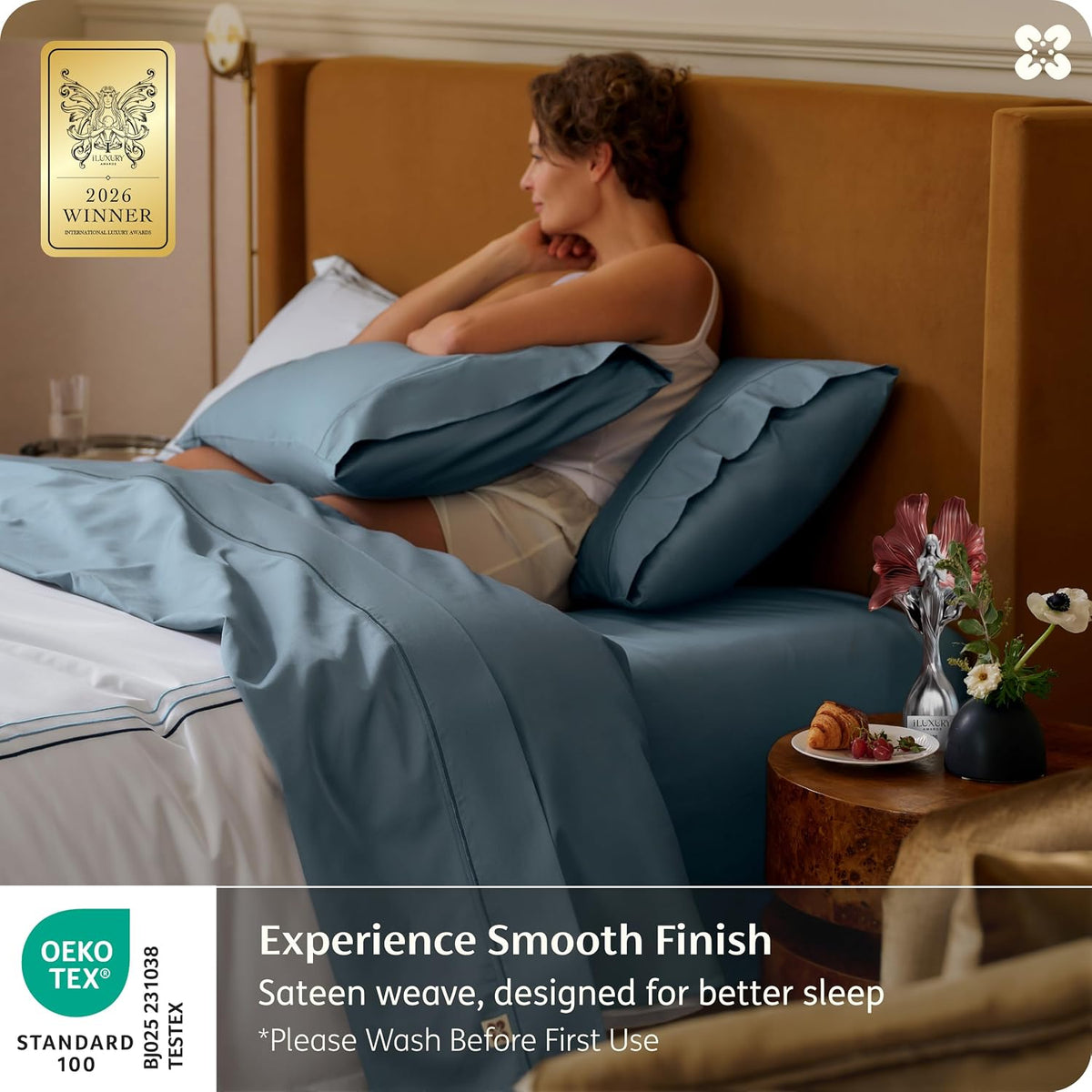 Bedsure 100% Giza Egyptian Cotton Sheets King Size - Luxury Hotel Sheets 18' Deep Pocket with 4 Corner Straps, PureWoven Soft & Beathable Sateen Weave Bedsheets (Dusty Blue,King)