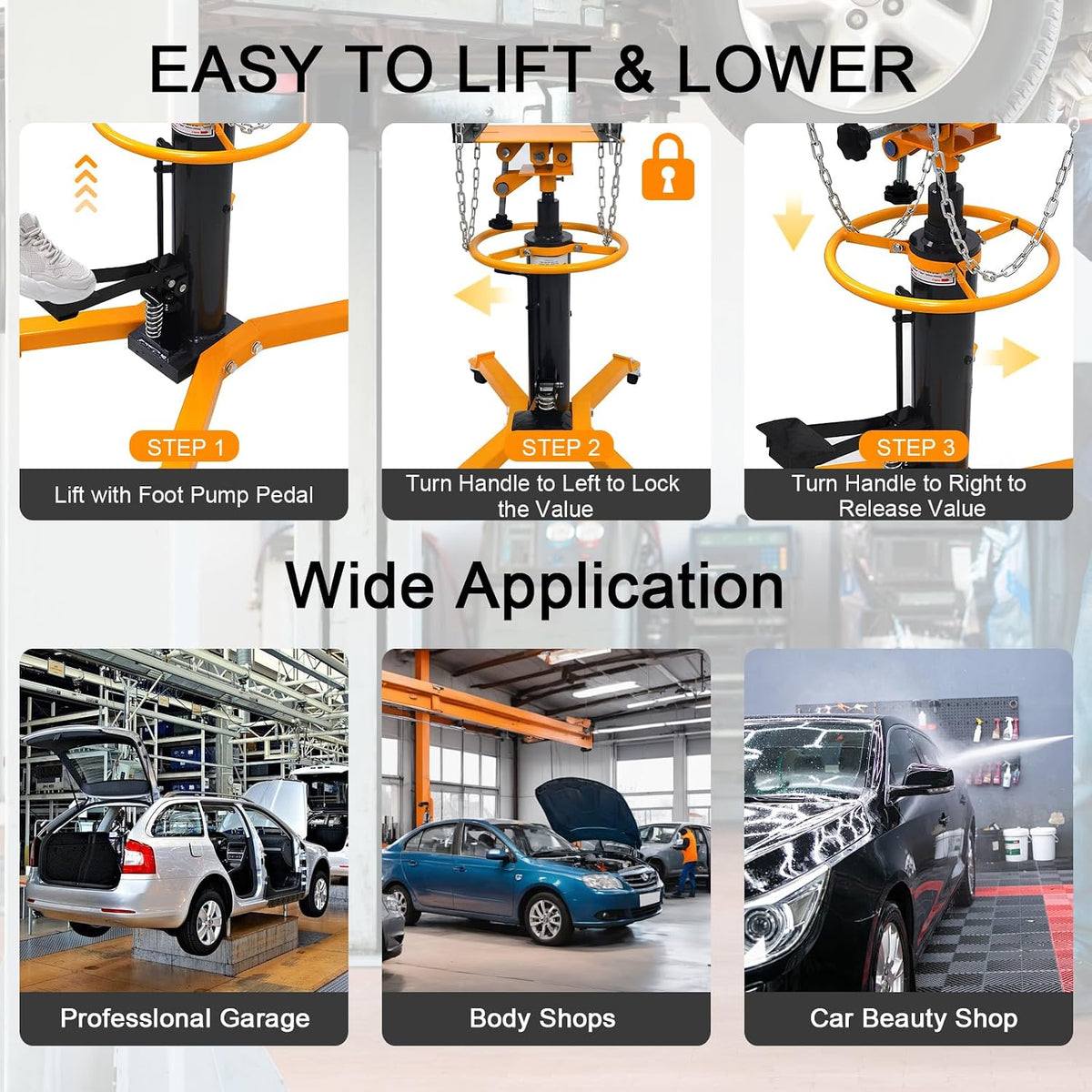 Transmission Jack 1660 lbs/ 0.75 Ton Capacity Hydraulic Telescopic Transmission Jack 34' - 68' Adjustable Height Telescoping Transmission Hydraulic with 360° Swivel Wheels Lift Hoist