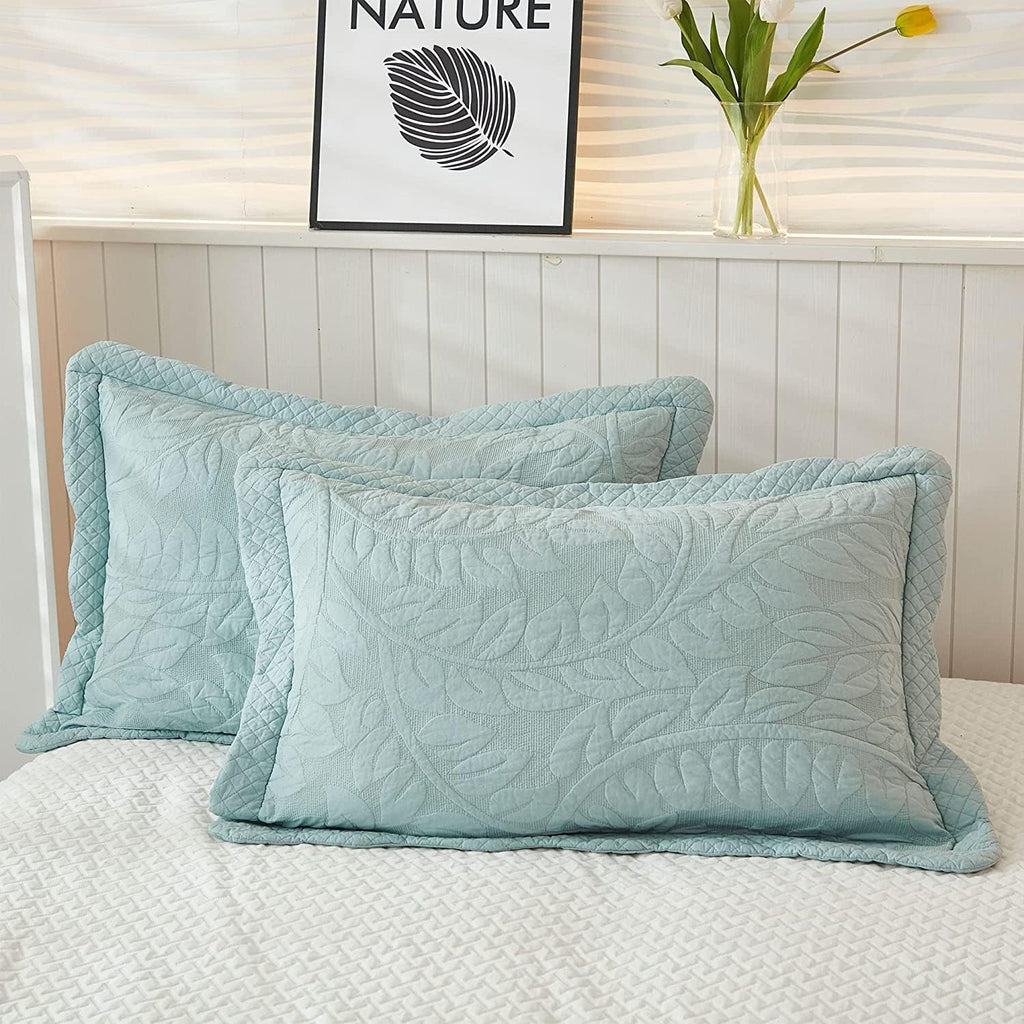 MarCielo 100% Cotton Quilt Set - 3-Piece Embroidered Farmhouse Bedspread & Shams, All-Season Breathable Bedding(Aruba Blue,King)