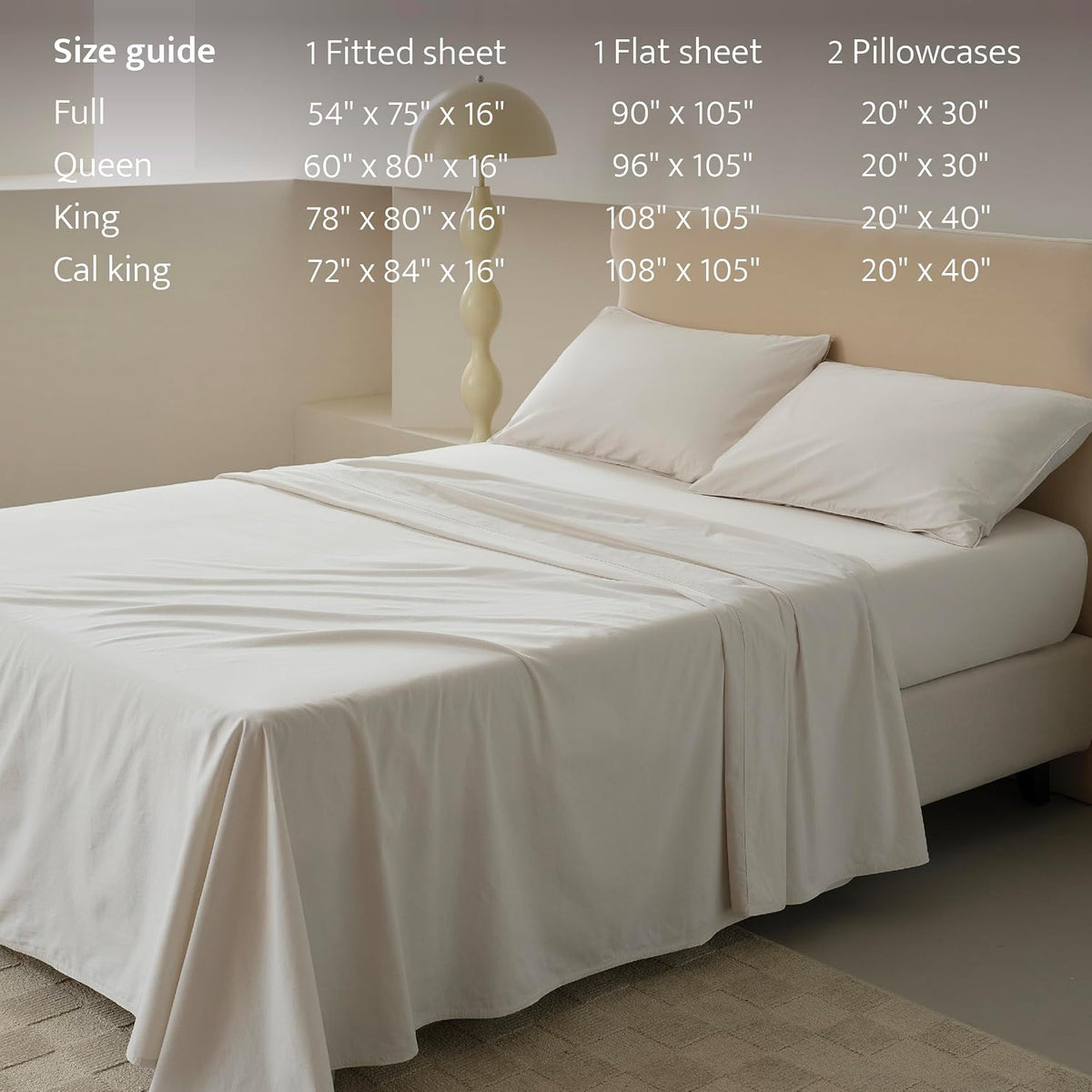 Double Stitch 100% Organic Cotton Sheets, King Size Sheets Set, GOTS Certified Long Staple Cotton Bedsheets, Luxury & Soft Hotel Bed Sheets with 16 inches Deep Pocket, Made in India Coconut Milk