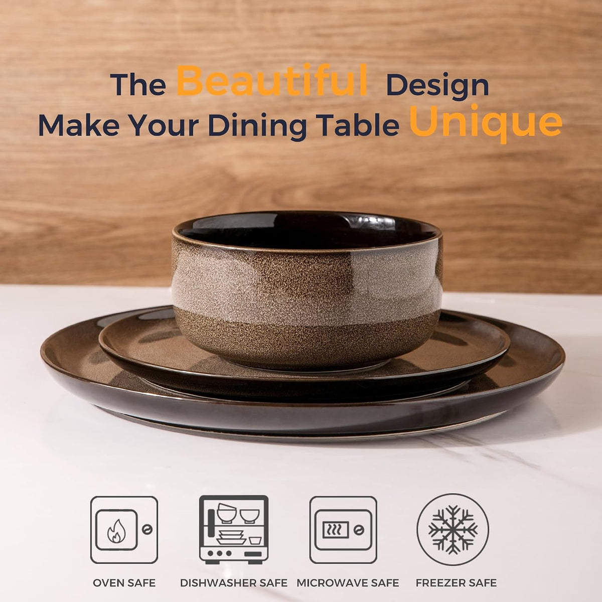 LERATIO Ceramic Dinnerware Sets for 8,Plates and Bowls Sets,Reactive Glaze Dishes Set,Highly Chip and Crack Resistant | Dishwasher & Microwave & Oven Safe Dishes set,Service for 8-Coffee (24pc)
