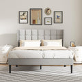Full Size Bed Frame with Wingback Headboard, Velvet Upholstered Platform Bed Frame with Button Tufted Headboard, Wooden Slats Support, No Box Spring Needed, Easy Assembly, Light Grey