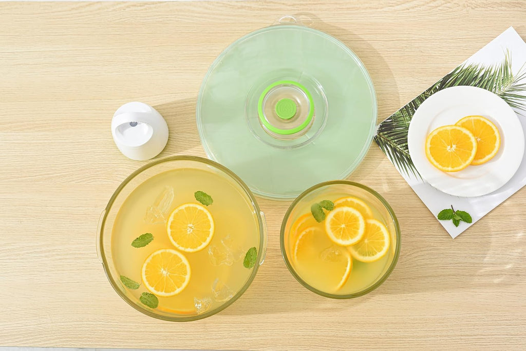 FOSA Vacuum Glass Mixing Bowls and Dual-Vac Lid Combo set - Nesting Salad Bowl - Ideal for Baking, Prepping, Serving, and Food Storage - Microwave & Dishwasher Safe, Heat-Resistant Borosilicate Glass