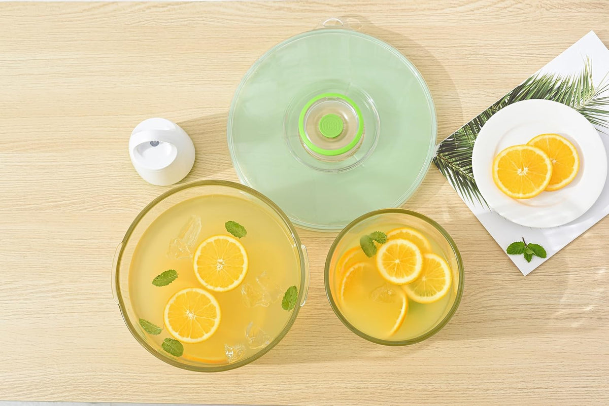 FOSA Vacuum Glass Mixing Bowls and Dual-Vac Lid Combo set - Nesting Salad Bowl - Ideal for Baking, Prepping, Serving, and Food Storage - Microwave & Dishwasher Safe, Heat-Resistant Borosilicate Glass