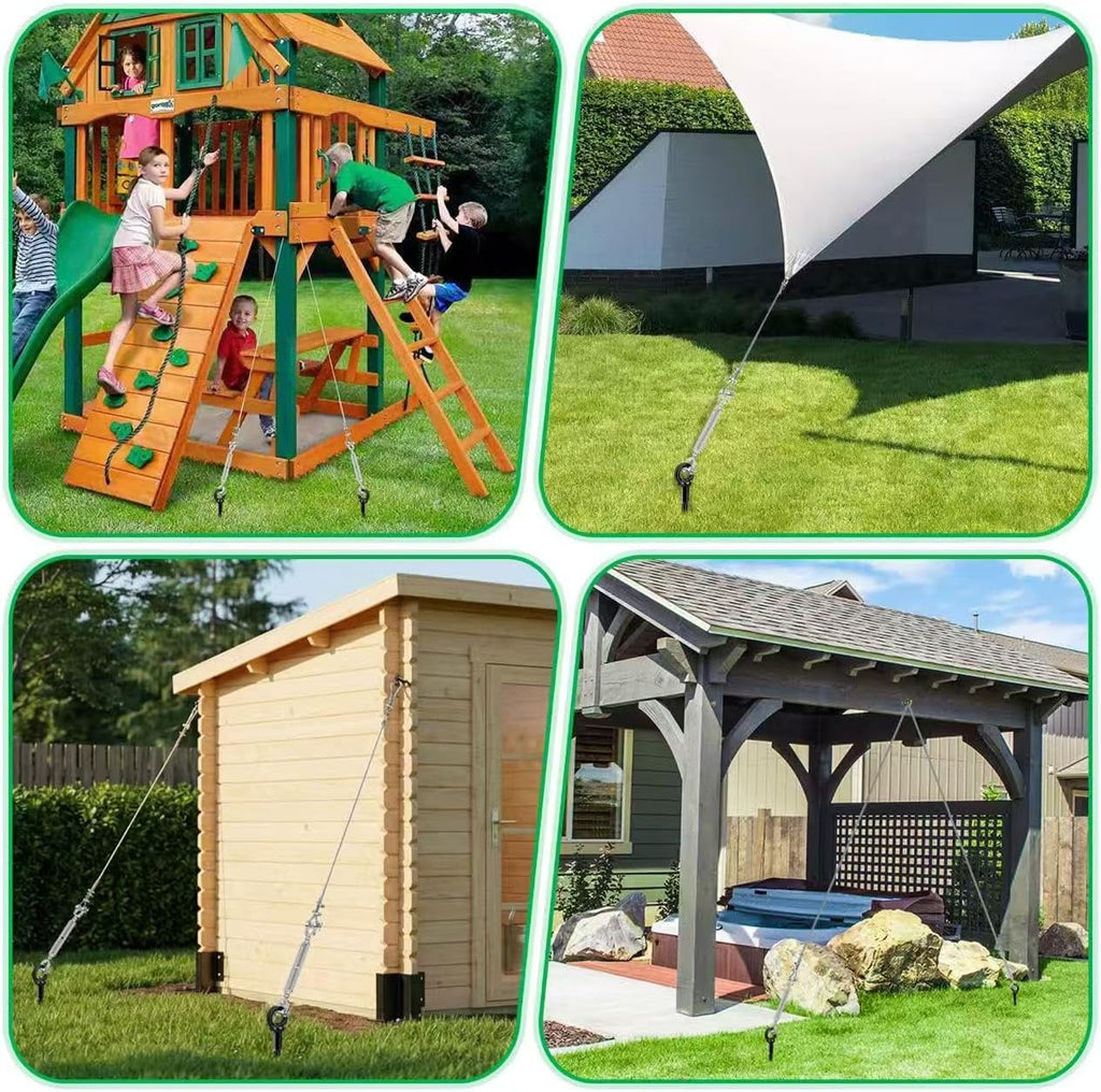 8 Pack 30' Heavy Duty Ground Anchors Shed Anchors Kit with 3/16' Galvanized Cable & 1/4' Jaw and Jaw Turnbuckle, Earth Anchors for Mobile Home Carport Gazebo Trampoline Swingset Tent