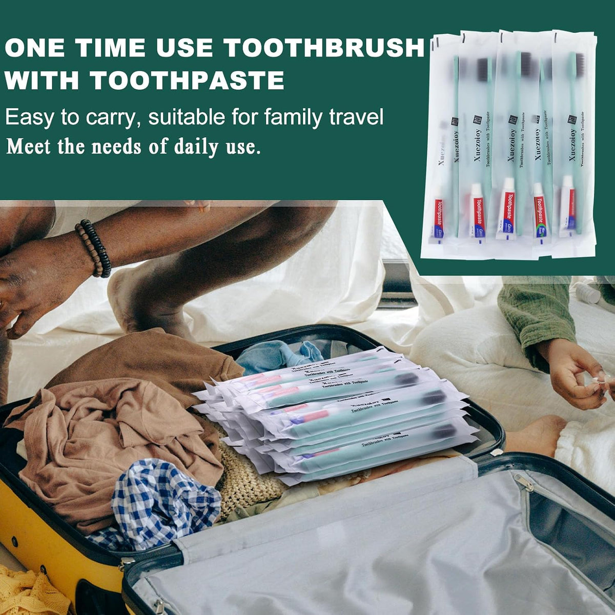 Disposable Toothbrushes with Toothpaste,1000 Pack Green Individually Wrapped Disposable Travel Toothbrushes Kit in Bulk for Homeless,Nursing Home,Hotel,Charity